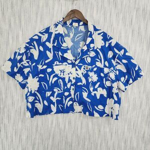 Lucy & Yak Women's XL Organic Cotton Floral Button up Short sleeve Crop Top